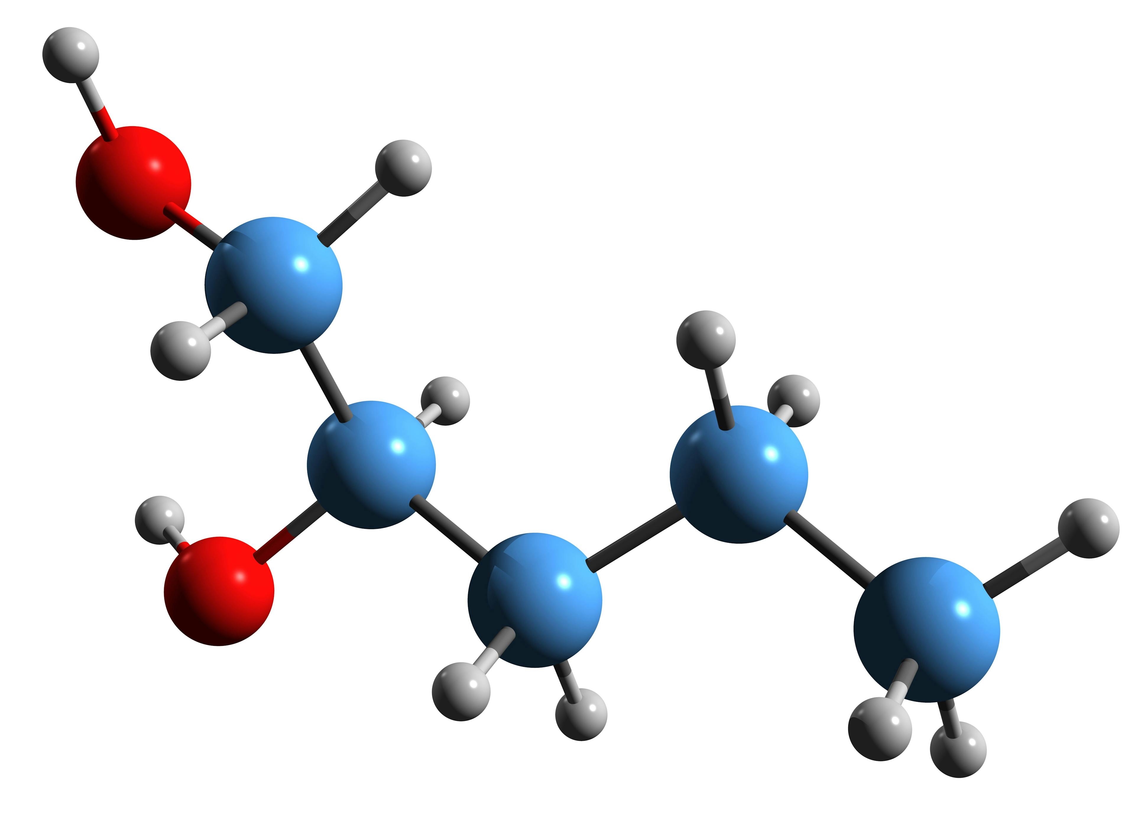 3D image of Pentylene Glycol skeletal formula - molecular chemical structure of Methylethylene glycol isolated on white background | Image Credit: © kseniyaomega - stock.adobe.com