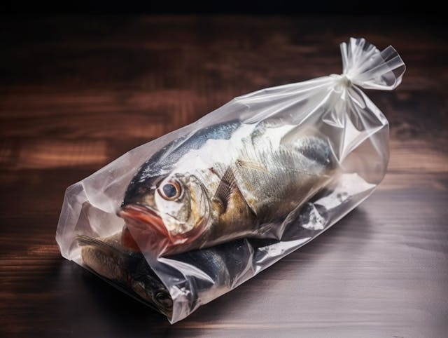 Sous-vide cooked technology concept. Vacuum fillet of fresh atlantic snow white fish on wooden board with rosemary and pepper, top view on pink background with copy space | Image Credit: © cendece (Generated with AI) - stock.adobe.com