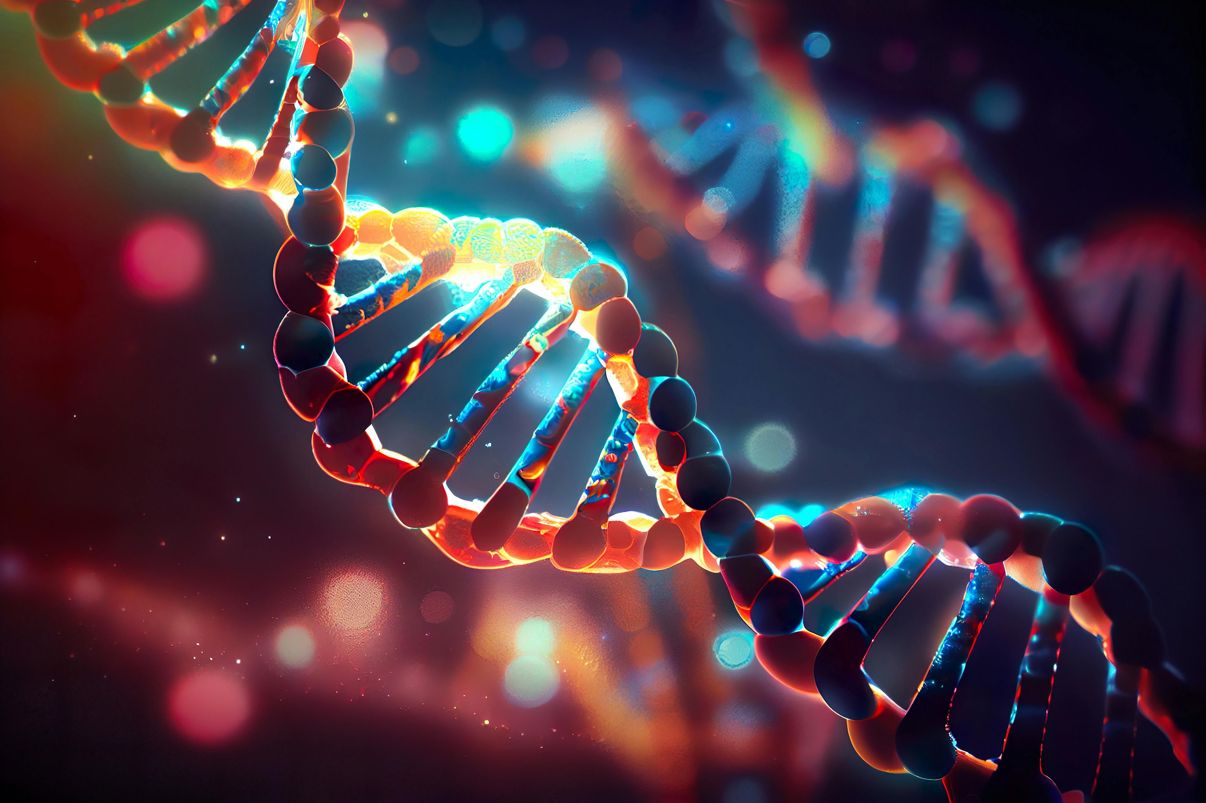 Dna helix enlarged model in bright colors and spots, Generative AI | Image Credit: © Radomir Jovanovic - stock.adobe.com.