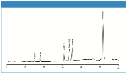 Figure 3: Lithium chromatogram of amino acids used as reference solutions for cysteine analysis (3 ug/mL each, 50 uL injection).
