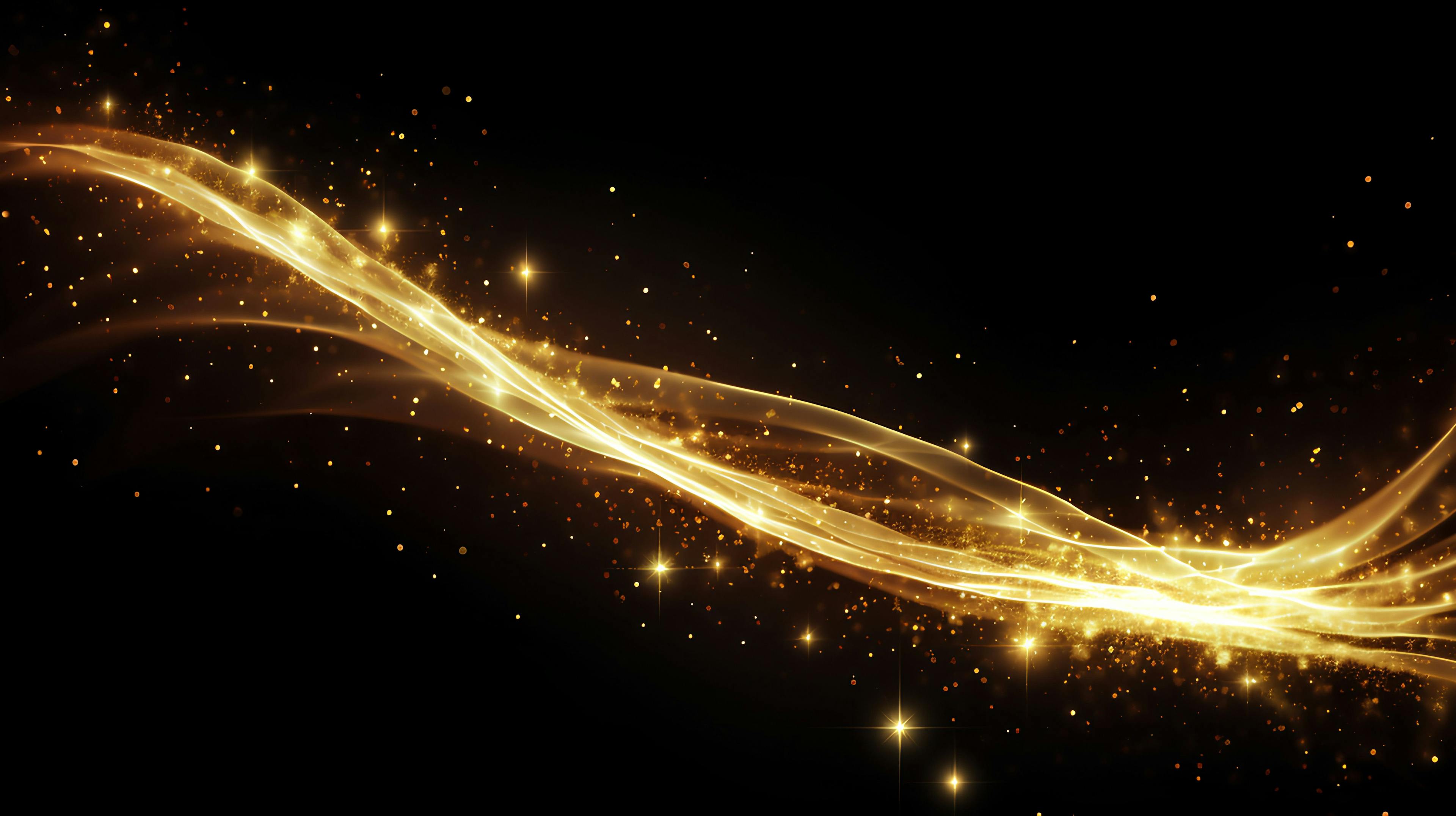 A luminous and radiant golden glitter light trail, resembling the sparkling and shining trace of a comet, featuring a captivating glare effect. This display of gold glittering magic emits a shimmering light | Image Credit: © StockSavant - stock.adobe.com