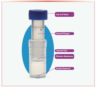 FIGURE 1: The Verex filter vial from Phenomenex combines syringe filter and vials for simplified workflow. Photo courtesy of Phenomenex.