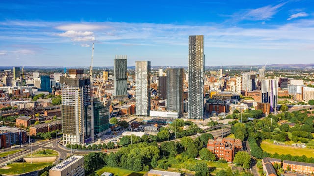 Aerial shot of Manchester UK on a beautiful summer day during pandemic lock-down | Image Credit: © zaeball - stock.adobe.com