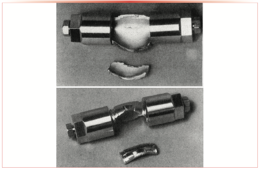 FIGURE 4 : Photographs of SFE vessel (rated by manufacturer for use at 10,000 psi) explosion caused by use of nitrous oxide during extraction of coffee oils. Reproduced with permission from reference (1).