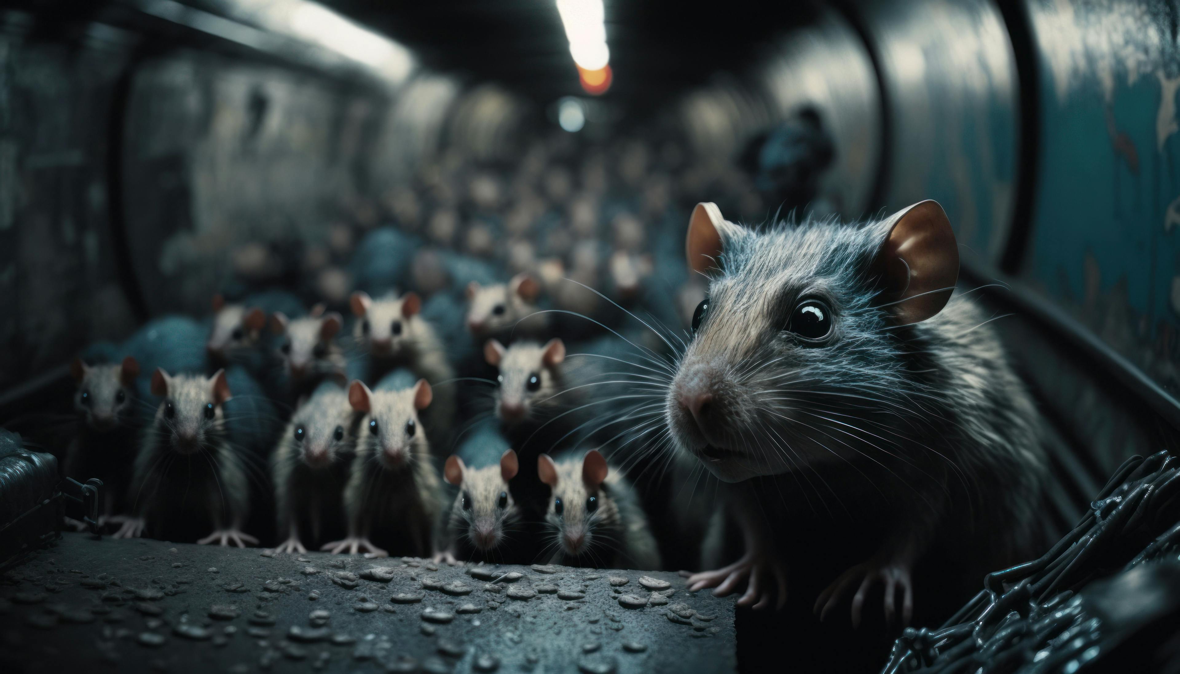 rat plague, lot of rats, bunch of rats, rats in metro, rats invasion, invasion of rats, plague infestation, rodent invasion. Generated with AI | Image Credit: © nishihata - stock.adobe.com.