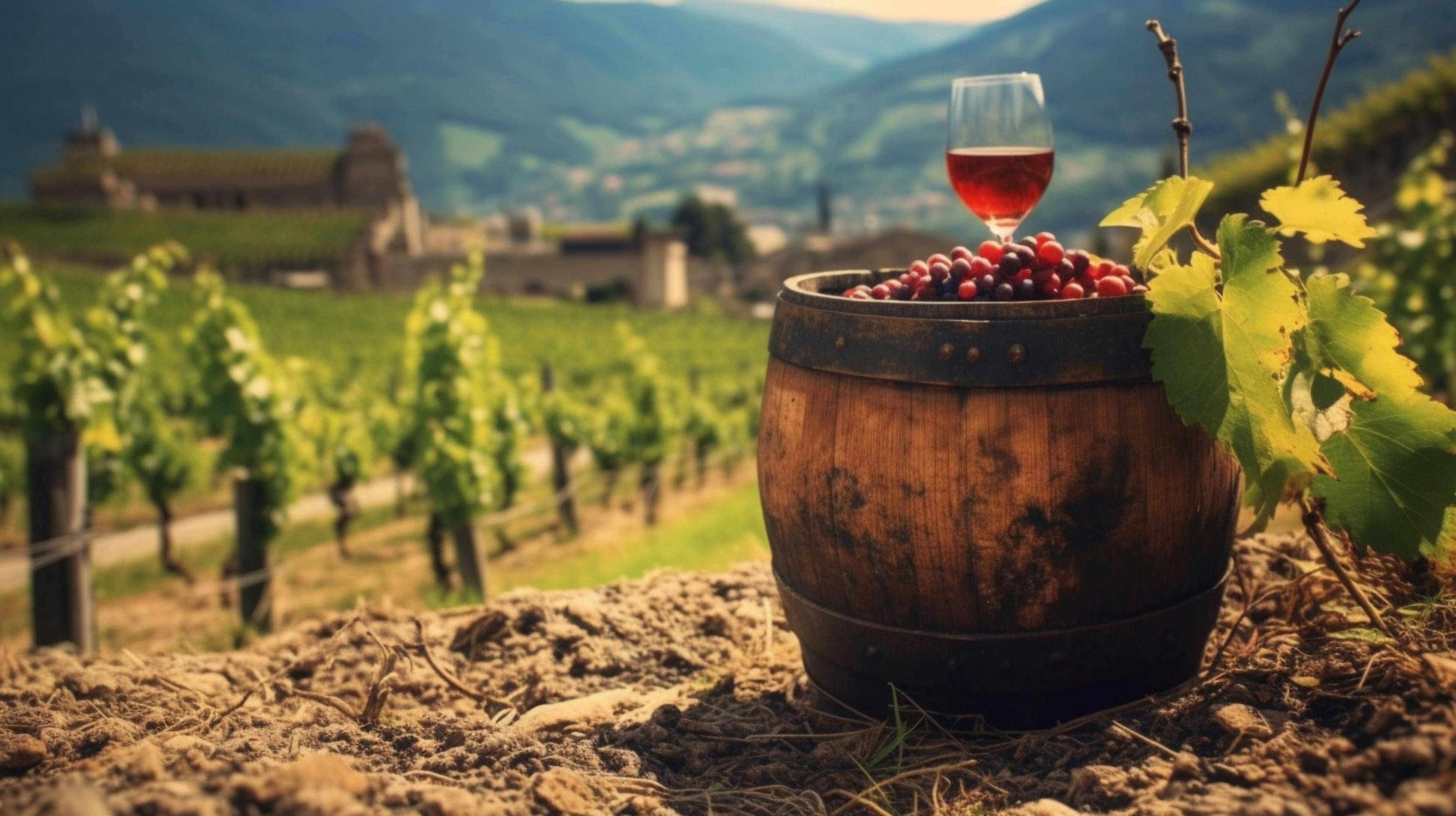 Die Essenz des Südtiroler Weinbaus: Pinot Noir mit Eichenfass im Weinberg | Image Credit: © PhotoArtBC - stock.adobe.com
