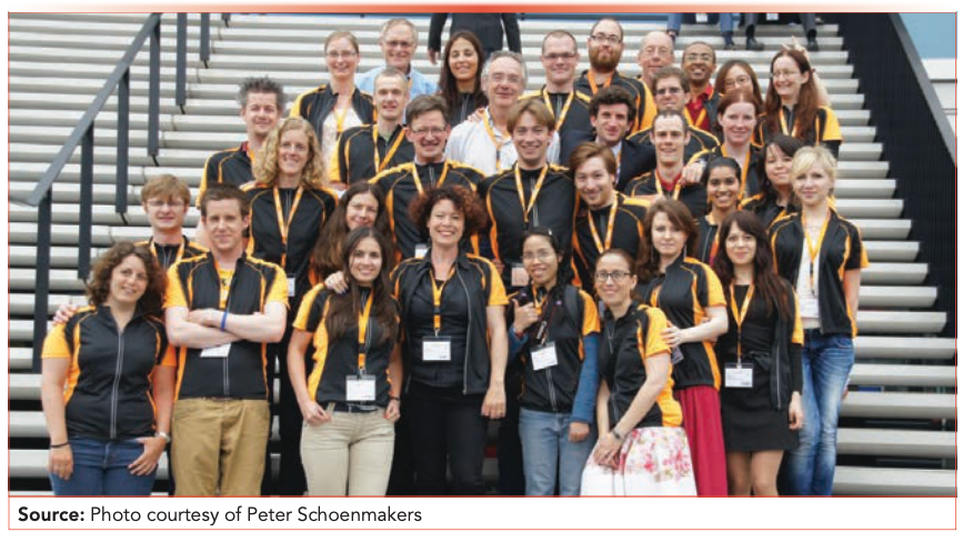 Organizational and working team for HPLC 2013: The 39th International Symposium on High Performance Liquid Phase Separations and Related Techniques, June 16–20 2013, in Amsterdam, Netherlands. HPLC 2013 in Amsterdam was made possible by a large “workforce” led by Petra Aarnoutse (middle, in front of Peter Schoenmakers, who is in the third row from bottom, second from left).