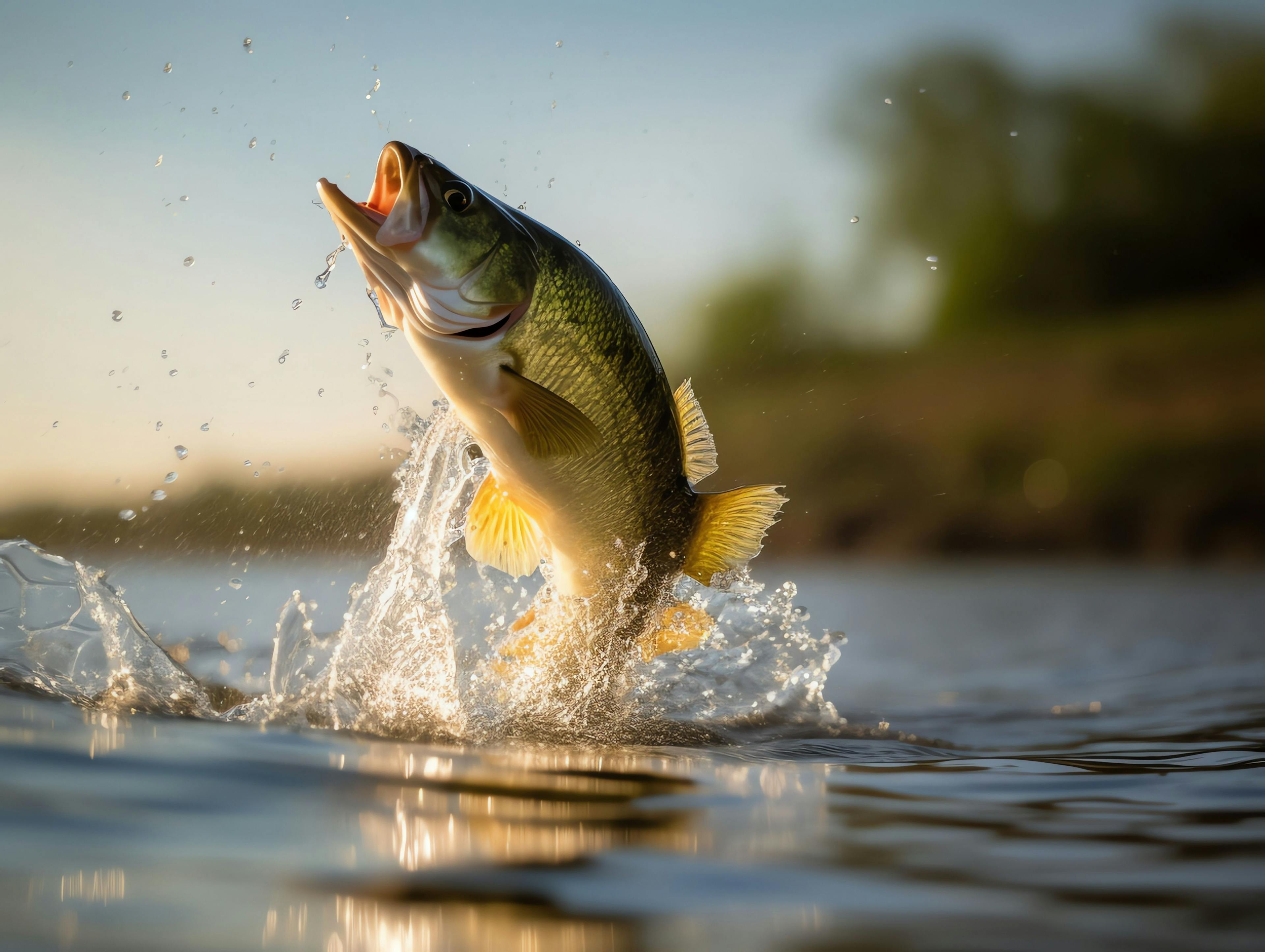 Fishing trophy - big freshwater perch in water on green background. | Image Credit: © Medard - stock.adobe.com