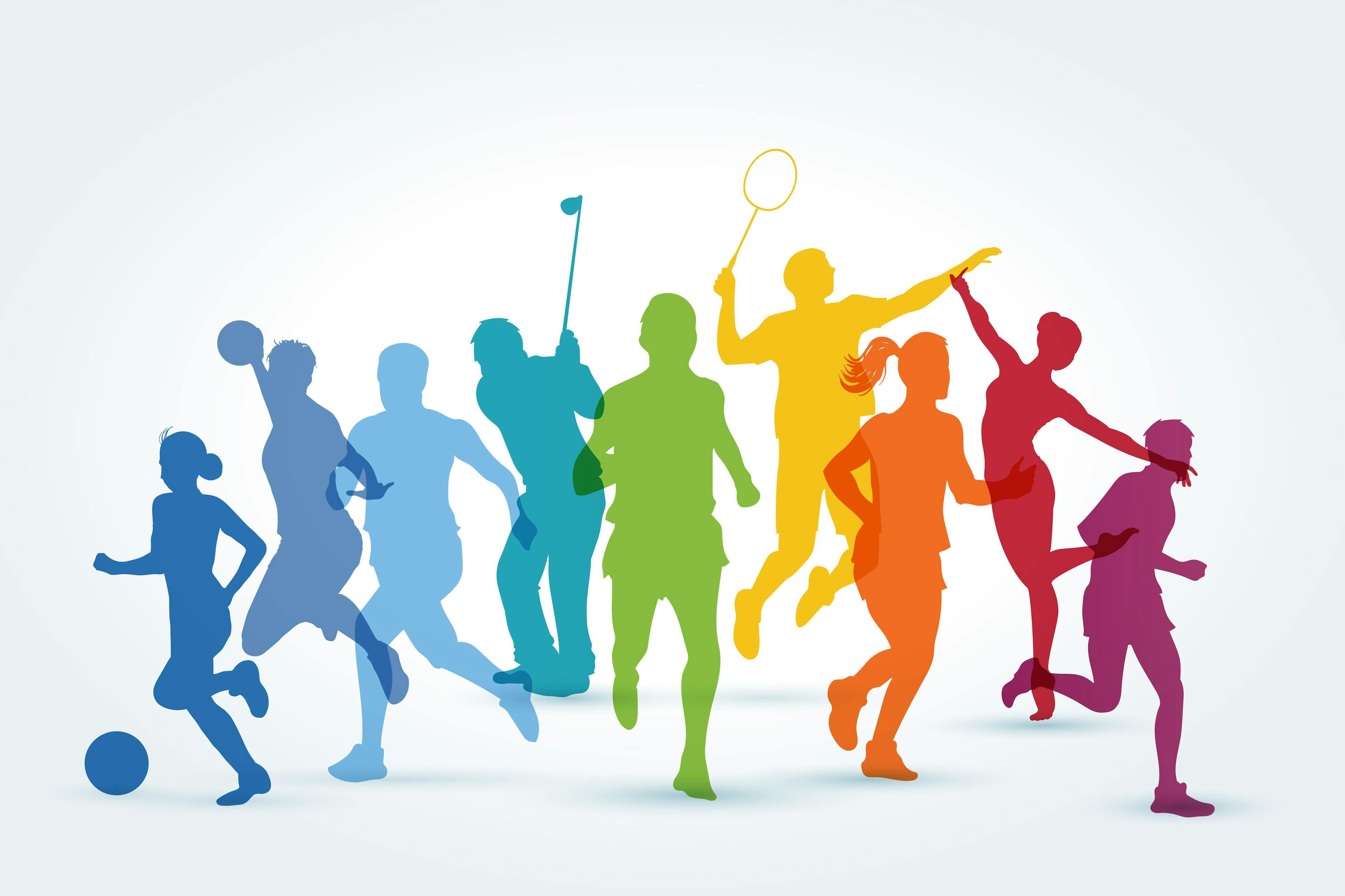 athletes in different colors playing sports