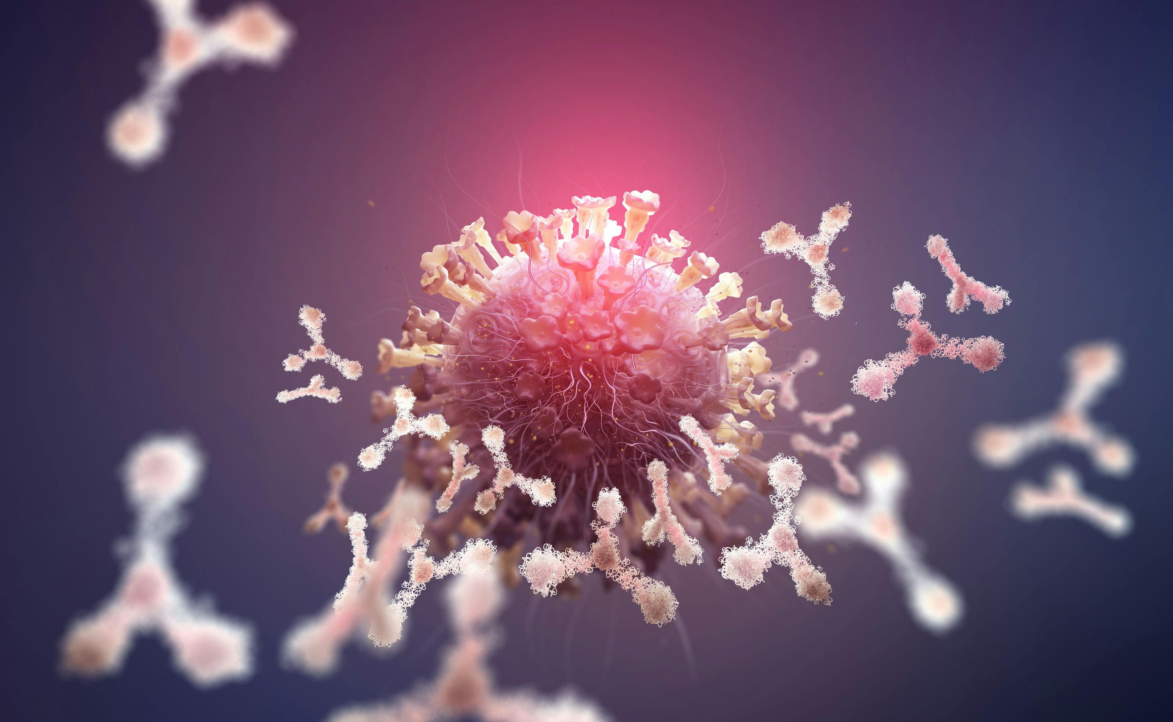 Virus protection. Antibodies and viral infection. Immune defense of the body. Attack on antigens 3D illustration | Image Credit: © Siarhei - stock.adobe.com
